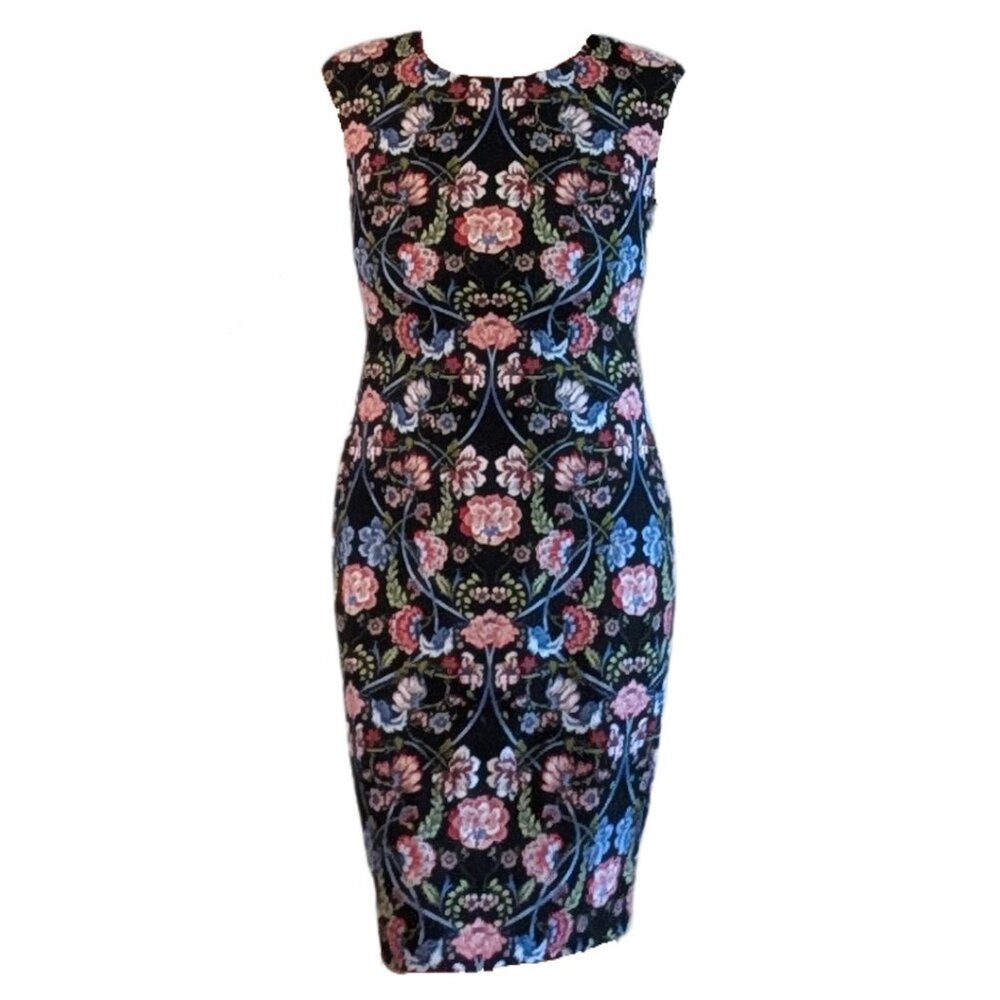 Vince Camuto Baroque Floral Shift Dress Sz 8 - Picture 2 of 7